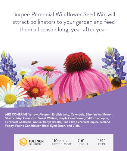 Burpee Wildflower 50,000 Bulk, 1 Bag | 18 Varieties of Non-GMO Flower Seeds Pollinator Garden, Perennial Mix