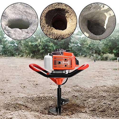 Adasea 72CC Post Hole Digger, 2-Stroke Gas Powered Auger Post Hole Digger with 3 Earth Auger Drill Bits (4", 8", 12") and 3 Extension Rod