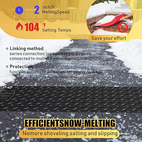 Timgle 3 Pcs Snow Melting Walkway Mat, 10" x 30" Non Slip Rubber Heated Mat with Power Cord, 2 in/h Speed Snow and Ice Heated Pad for Winter Outdoor Stairs, Steps, Doorways, Walkways, Driveway