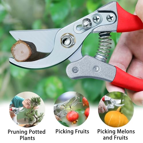 Kynup Pruning Shears for Gardening, Garden Hand Shears, Professional Bypass Pruner Hand Shears Heavy Duty, Pruners for Gardening, Garden Clippers, Hedge Shears, Garden Tools(Red)