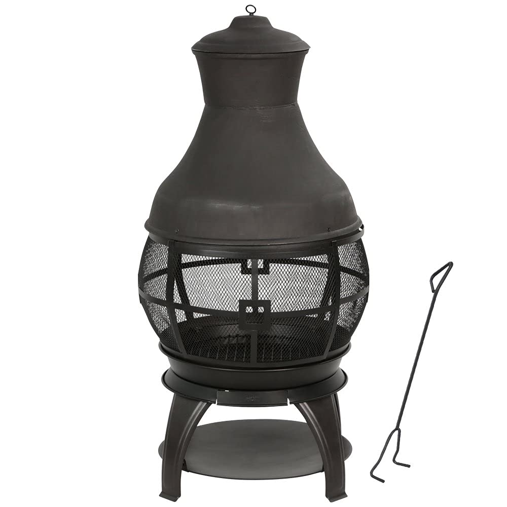 BALI OUTDOORS Wood Burning Fire Pits Chimenea Outdoor Fireplace Wooden Firepit, Brown-Black