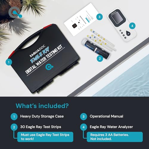 Digital Water Testing Kit - Digital Hot Tub Water Tester for Pool - Digital Chlorine Tester for Pool by AquaDoc with Water Analyzer and Test Strips