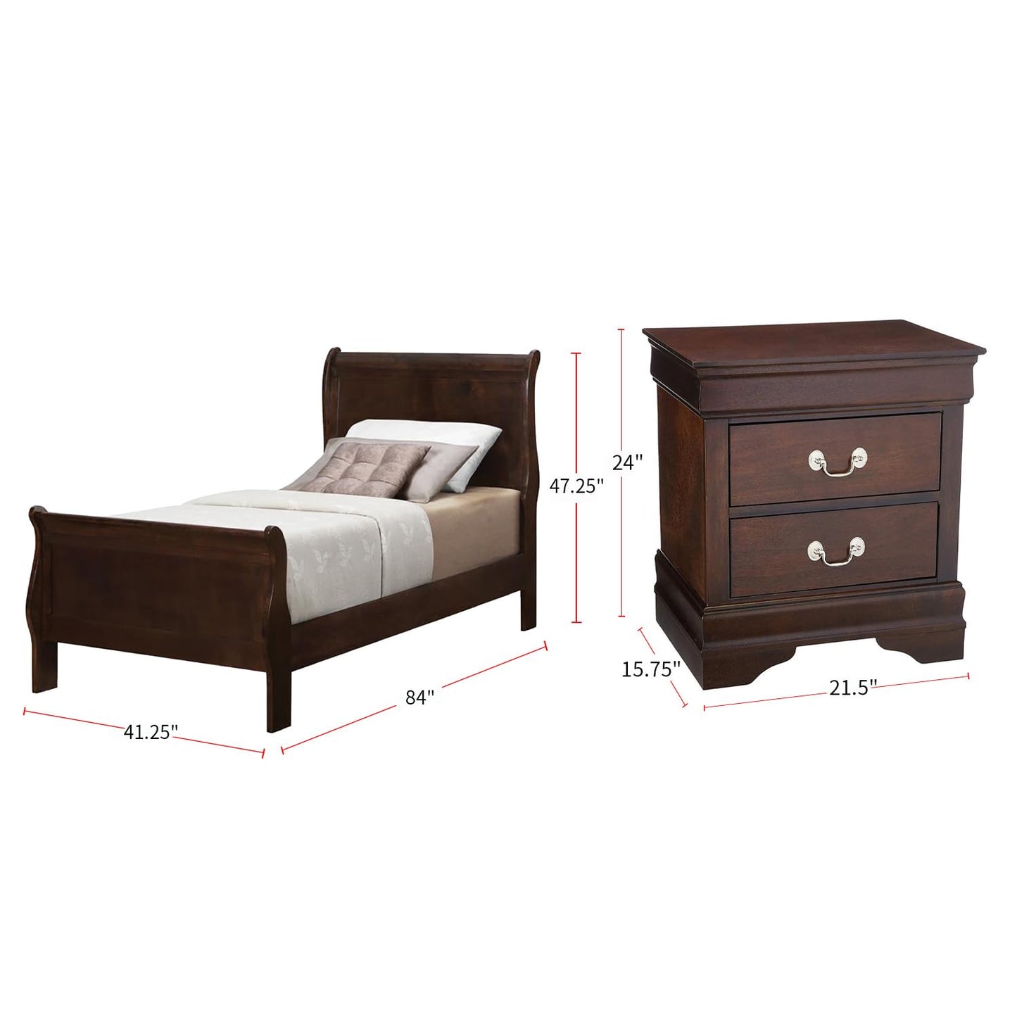 Coaster Home Furnishings Louis Philippe 4-piece Bedroom Set Twin Size Traditional Wooden Sleigh Bed Frame 47-Inch Panel Headboard Nightstand Dresser and Mirror Cappuccino Brown 202411T-S4