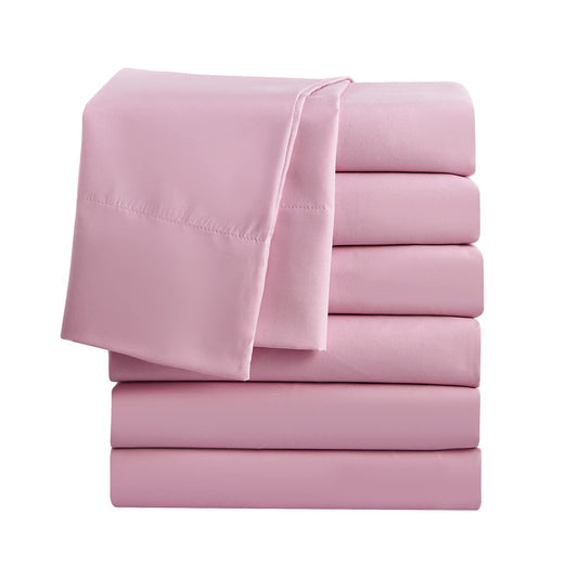 FreshCulture King Flat Sheets Only, Pack of 6, Soft Microfiber Bedding Sheets for Home, Salons, Hotels, Bulk Flat Sheets Only King Size (Dusty Pink)