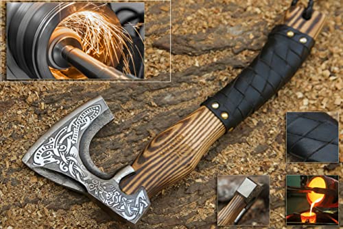 QEPAA CRAFTS® 13” Inch Hand-Forged Viking Axe-Rosewood Handle Hatchets and Axes, Wood Splitting Axe, Camping Axe,Viking Gift for Men (Medieval)