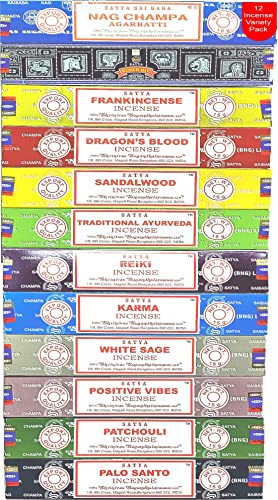 Nag Champa Incense Sticks Variety- Pack (12 Incenses, 140+ Sticks)