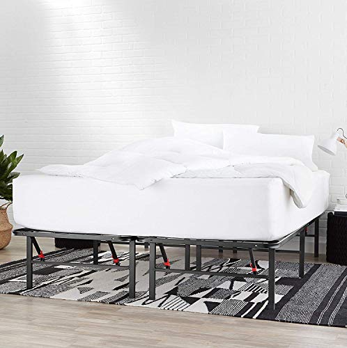 Amazon Basics Foldable Metal Platform Bed Frame, Tool-Free Setup, Queen Size, 14" High, Steel Support, Black