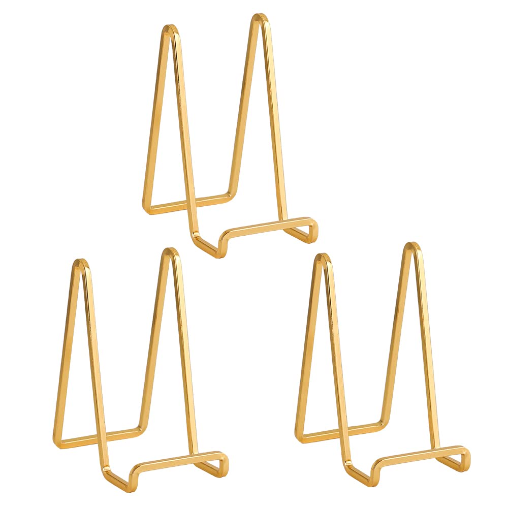 Plate Holder Easel Display Stand - 6 inch Metal Plate Stands for Display - Tabletop Picture Stand - Gold Iron Easels for Display Pictures | Photo Frames | Book | Decorative Plates | Plaque - 3 Pack