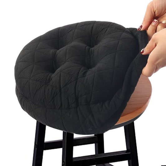 BUYUE Round Bar Stool Seat Cushion, Dia.13 Luxury Fashion Jacquard with Anti-Skid Silicone Bar Stool Cushion Padded (Black, M,1 Count)