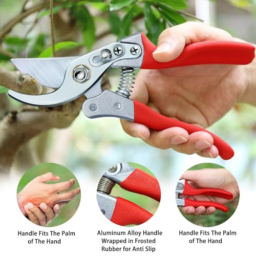 Kynup Pruning Shears for Gardening, Garden Hand Shears, Professional Bypass Pruner Hand Shears Heavy Duty, Pruners for Gardening, Garden Clippers, Hedge Shears, Garden Tools(Red)