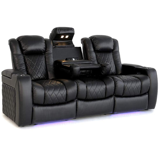 Valencia Tuscany Home Theater Seating | Premium Top Grain Italian Nappa 11000 Leather, Power Headrest, Power Lumbar Support, with Center Drop Down Console (Row of 3, Black)
