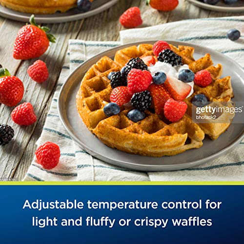 Oster Belgian Waffle Maker with Adjustable Temperature Control, Non-Stick Plates and Cool Touch Handle, Makes 8" Waffles, Stainless Steel