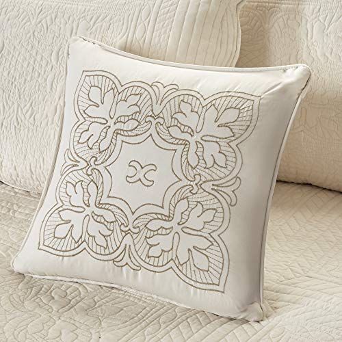 Madison Park Daybed Cover Set-Trendy Damask Quilting with Scalloped Edges All Season Luxury Bedding with Bedskirt, Matching Shams, Decorative Pillow, 39"x75", Tuscany Cream, 6 Piece