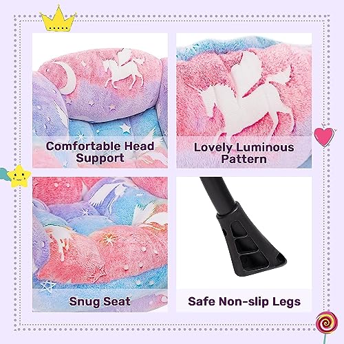 ALIMORDEN Kids Lazy Chair, Glow in The Dark Lovely Unicorn Patterns Toddler Chair, Steel Frame Leisure Sofa with Armrests, Super Soft and Comfy