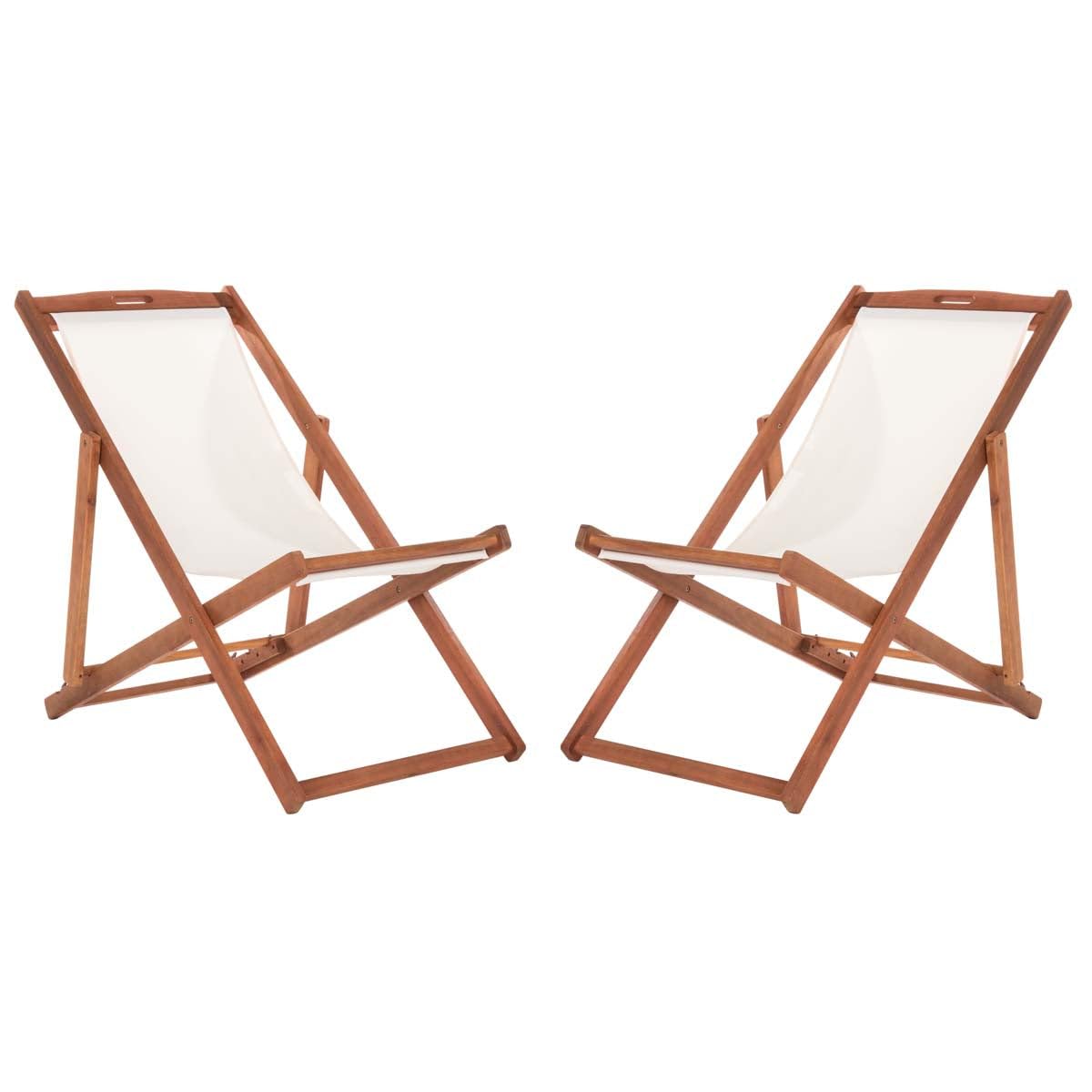 Safavieh PAT7040E-SET2 Outdoor Loren Brown (Set of 2) Sling Chair, Natural/Beige