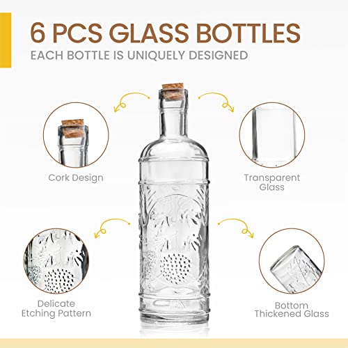 BULK PARADISE Assorted Clear Glass Bottles with Corks, 6 Pack, 2.5in X 9in, 16oz