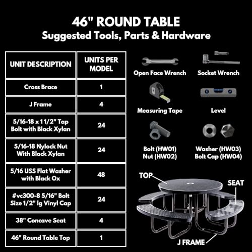 Coated Outdoor Furniture Heavy-Duty Portable Outdoor Picnic Table with Umbrella Hole, Expanded Metal Commercial-Grade Patio Dining Furniture Made in America (46" Round Top, Red)