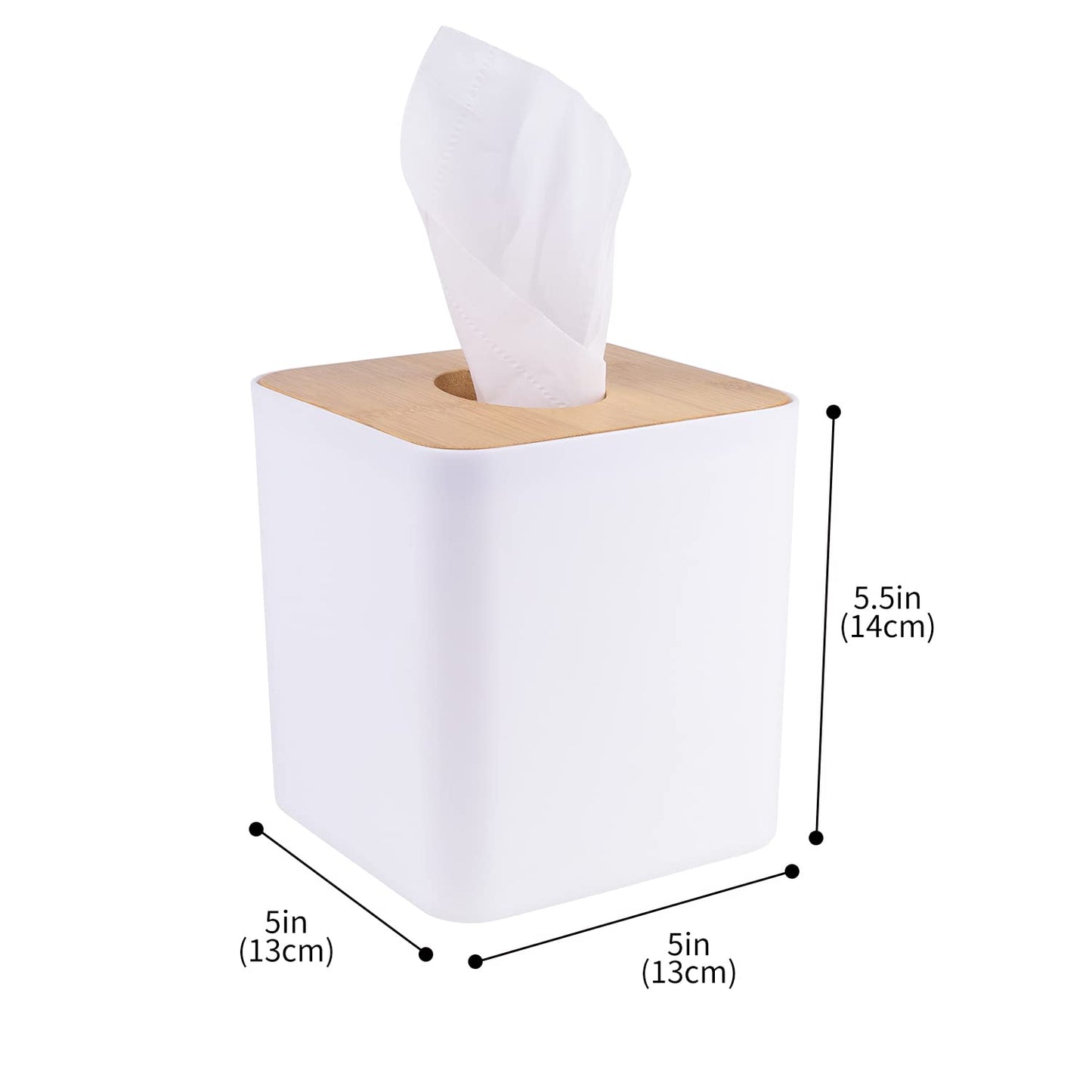 Tissue Box Cover,Tissue Holders,Tissue Box Holder for Bathrooms,Bamboo Cover Plate,Home and Office,5 * 5 * 5.4in (White)