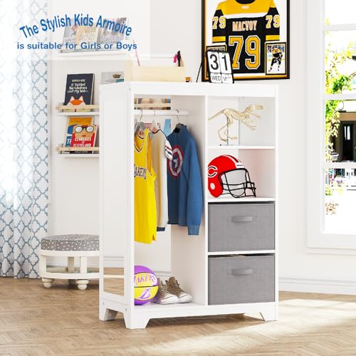 UTEX Kids Dress Up Storage with Full Length Mirror, Kids Armoire with 2 Storage Bins, Opening Hanging Costume Closet Wardrobe for Kids, Pretend Storage Closet Armoire Dresser for Kids Room