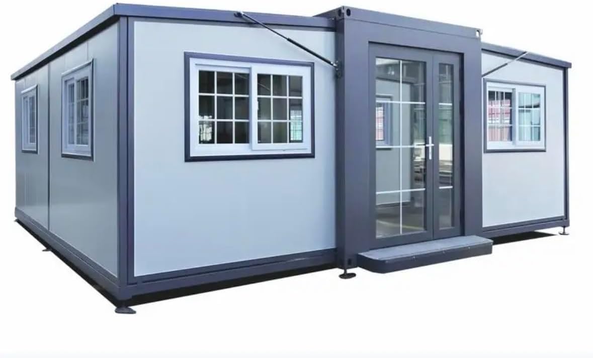 Portable Prefacbricated Modern House, 19 x 20 FT, 2 Rooms, 1 Bathroom & 1 Kitchen, Alloy Steel, Foldable Outbuilding – Light Blue