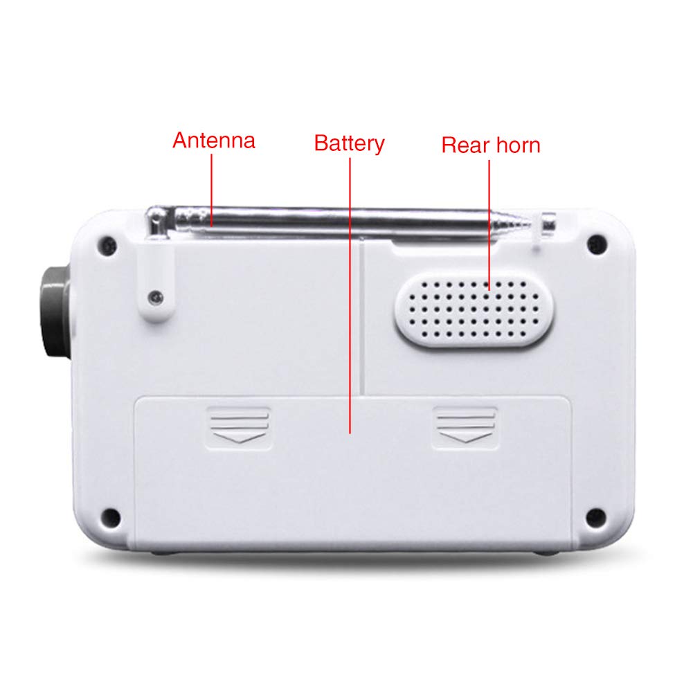 Shower Radio Speaker, Portable LCD Display Stereo Radio with AM/FM Radio/RDS System Long Playback Time Radio with Preset 20 Radio Stations for Bathroom, Hot Tub, Outdoor(White)