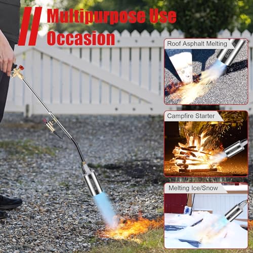 Portable Propane Torch Burner Weed Torch with Storage Bag, High Output 900,000 BTU Blow Torch with 10FT Hose, Heavy Duty Flame Weeder with Igniter for Garden Wood Roofing Snow Road Charcoal