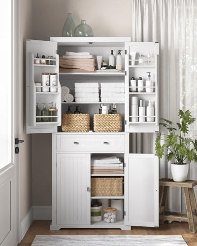 VASAGLE Pantry Cabinet, 71.7-Inch High Freestanding Tall Cupboard Storage Cabinet with a Drawer, 2 Cabinets, 4 Adjustable Shelves, 6 Door Shelves, for Living Room, Kitchen, White UBBC561P31V2