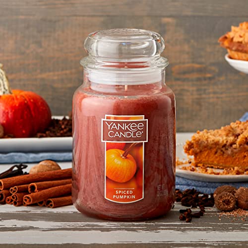 Yankee Candle Darice Candle Spiced Pumpkin Scented, 22oz Single Wick, Over 110 Hours of Burn Time, Perfect Accent for Fall Decor, Classic Large Jar, Peach