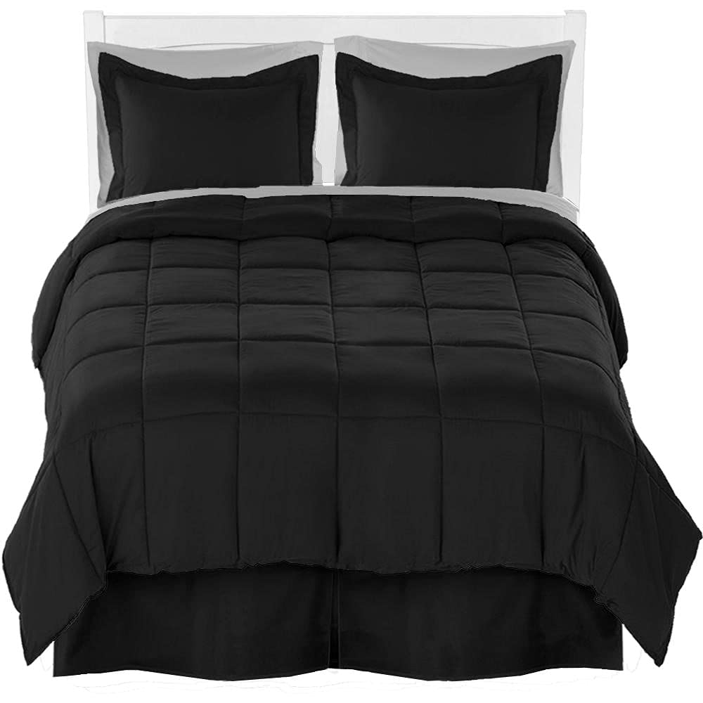 Bare Home Microfiber Comforter, Sheet Set, and Bed Skirt Red/Grey/Grey Split King 9 Piece