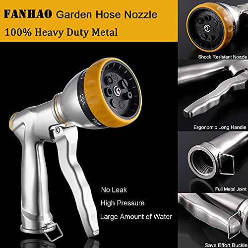 FANHAO Garden Hose Nozzle Sprayer, 100% Heavy Duty Metal Water Hose Sprayer with 7 Spray Patterns, High Pressure Spray Nozzle for Watering Plants & Lawns, Washing Cars & Pets