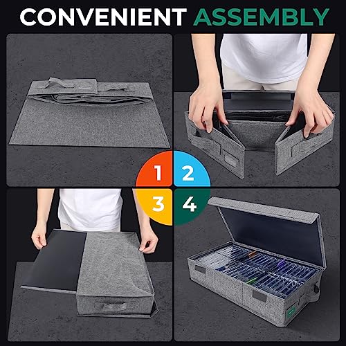 T WaveTree Cassette Tape Storage Box, Practical Cassette Tape Holder 16.34 x 9.25 x 3.54 Inch, Cassette Rack with Lids and Index Labels to store to 48 Cassette Tape Cases - Gray