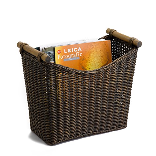 The Basket Lady Narrow Wicker Magazine Basket, Large, 14 in L x 7.5 in W x 12 in H, Antique Walnut Brown