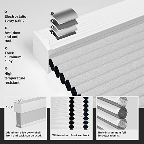 Boolegon Blackout Cellular Shades Cordless Pull Down Cellular Blinds Thermal Insulated Honeycomb Blinds for Windows, White