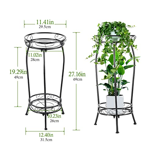 Kavlium Plant Stand Indoor Outdoor，Tall Black Metal Rustproof Stable Plant Stands，2 Tier 27.1 inch Multiple Plant Rack Holder Rack Flower Pot Stand Heavy Duty Plant Shelf