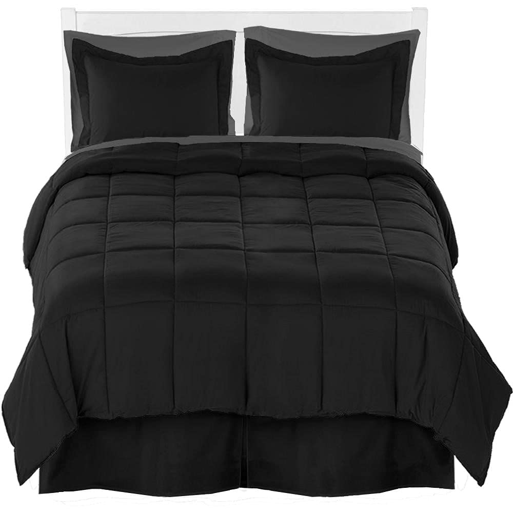 Bare Home Microfiber Comforter, Sheet Set, and Bed Skirt Red/Grey/Grey Split King 9 Piece