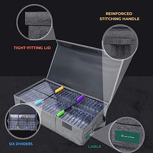 T WaveTree Cassette Tape Storage Box, Practical Cassette Tape Holder 16.34 x 9.25 x 3.54 Inch, Cassette Rack with Lids and Index Labels to store to 48 Cassette Tape Cases - Gray