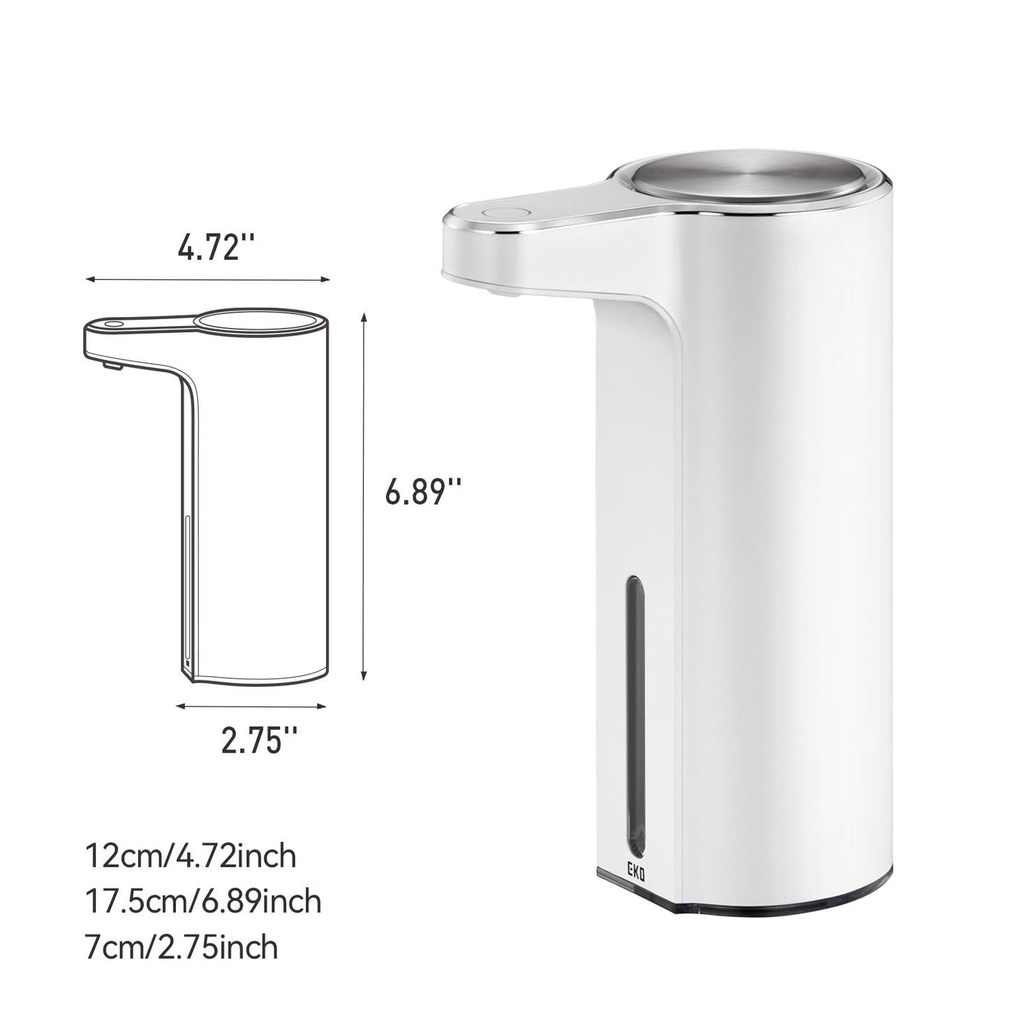 EKO Aroma Touchless Automatic Soap Dispenser for Bathroom and Kitchen, Liquid Hand Soap Dispenser, Water-Resistant and Rechargeable, 9 fl oz (White)