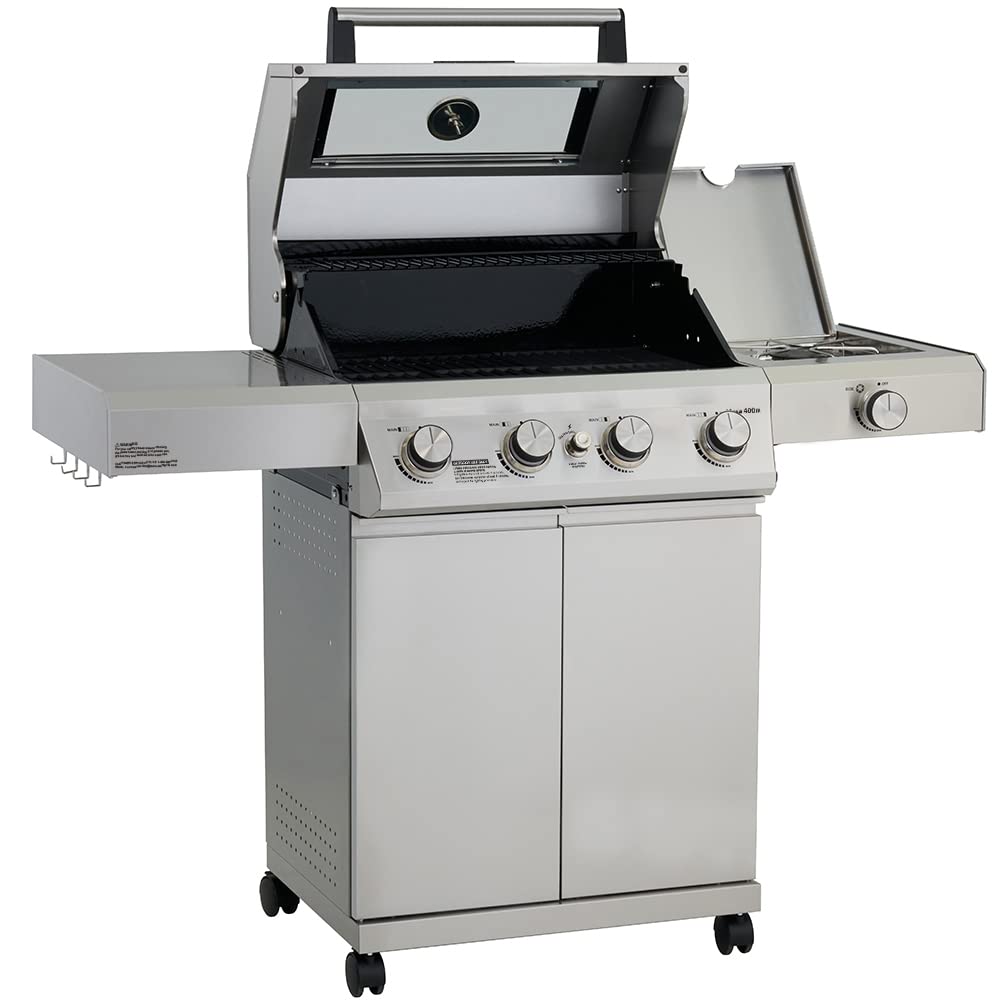 Monument Grills Larger 4-Burner Propane Gas Grills bbq Stainless Steel Heavy-Duty Cabinet Style with LED Controls Side Burner Mesa 400m