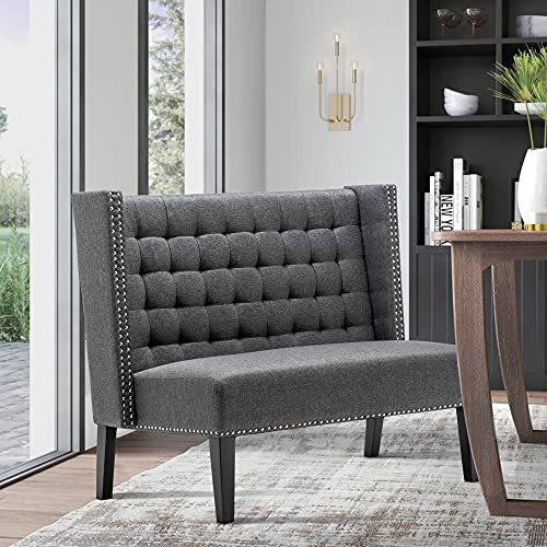 46" Small Modern Loveseat Settee Sofa 2-Seat Sofa Couch Tufted Love Seat Dining Bench with Nail Head Trim Back Banquette Sofas for Living Room Small Space Entryway Hallway Slate