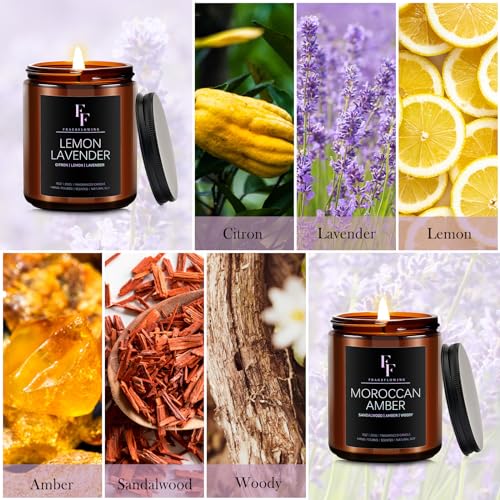 FF FRAGRFLOWING Scented Candles for Home Scented Aromatherapy Candles, 4 Pack 28 Oz Soy Wax Candle Gift Set for Women Men (Lemon Lavender/Vanilla Sugar/Sandalwood Rose/Moroccan Amber)