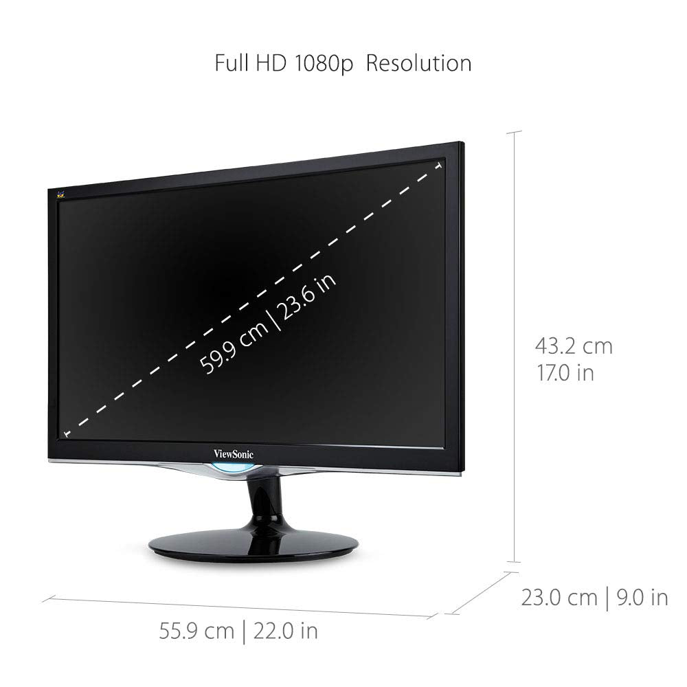 ViewSonic VX2452MH 24 Inch 2ms 60Hz 1080p Gaming Monitor with HDMI DVI and VGA inputs,Black