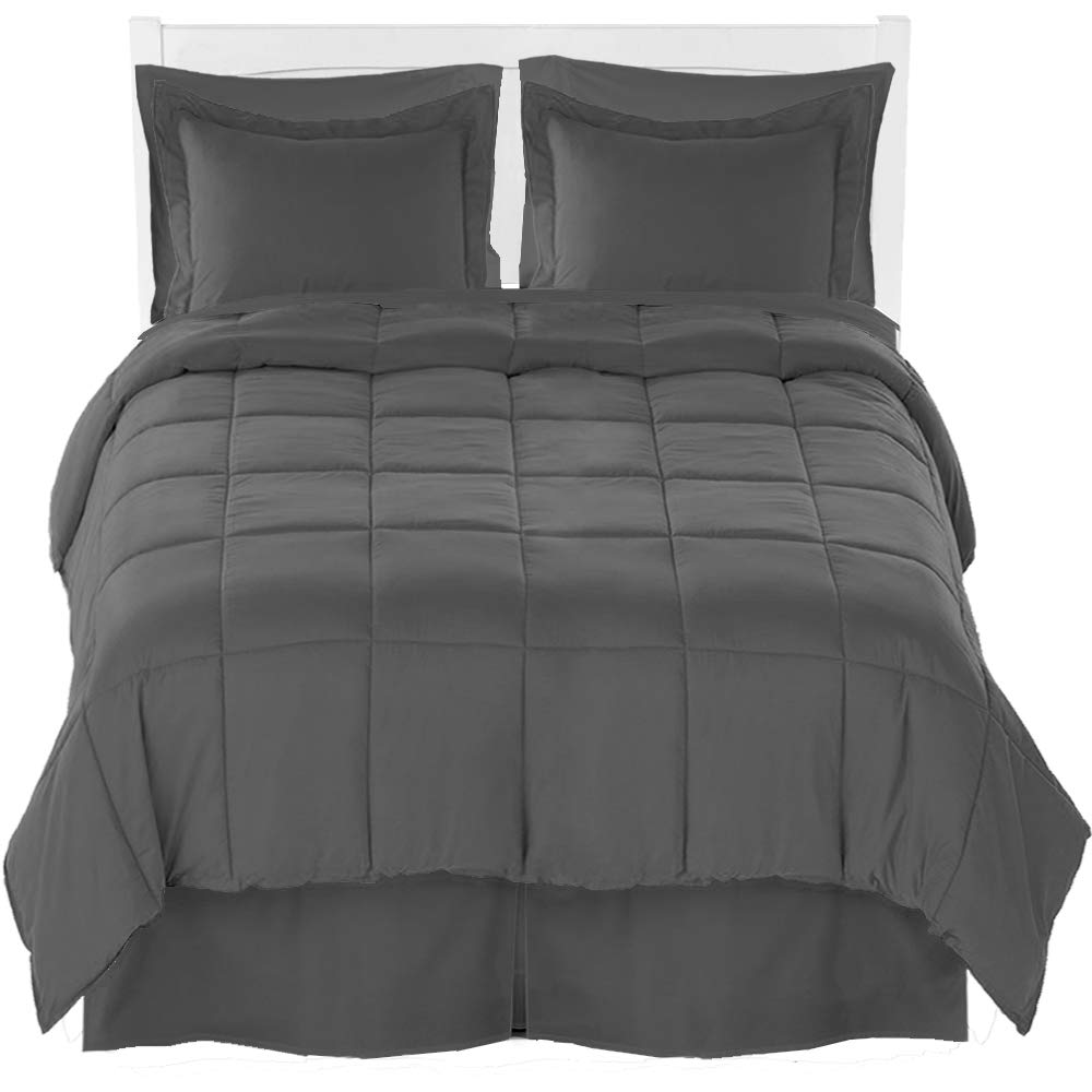 Bare Home Full XL Comforter Set + Sheet Set + Bed Skirt - Premium Ultra-Soft Brushed Microfiber (Comforter Set: Grey, Sheet Set: Grey, Bed Skirt: Grey)