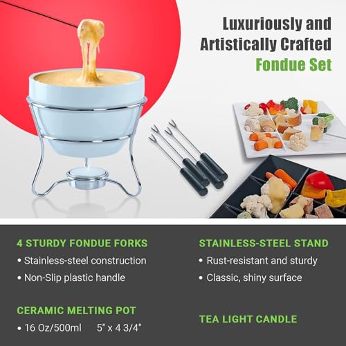 Yumchikel Chocolate Fondue Pot Butter warmer Bowl Set with 4 Dipping Forks & Tea Light Holder – For the Perfect Melted,Chocolate & Cheese Serving fondue set valentines day gifts (2)