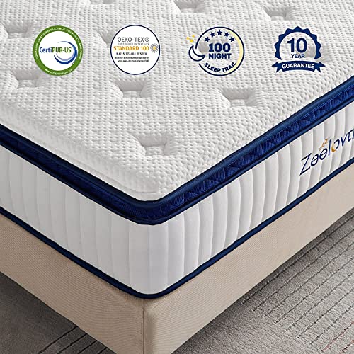 Zeelovtress Twin XL Mattress 12 Inch, Hybrid Medium Firm Spring Coil Foam Mattress in a Box, 5 Zone Individually Encased Pocket Coils for Back Pain Relief