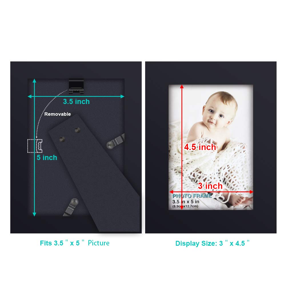 RPJC 3.5x5 inch Picture Frame Made of Solid Wood High Definition Glass for Table Top Display and Wall Mounting Photo Frame Black