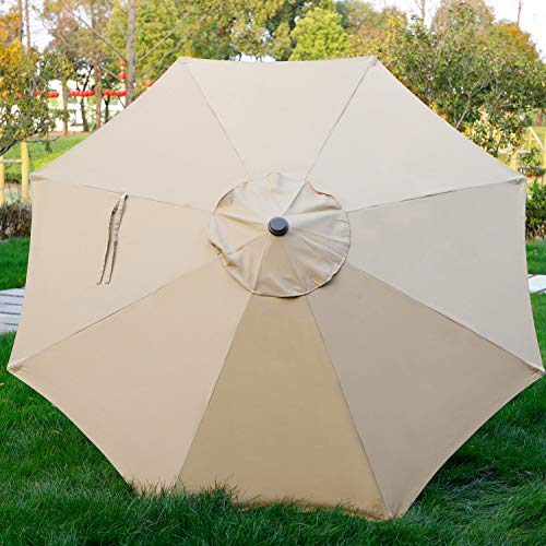 Blissun 9' Outdoor Patio Umbrella, Outdoor Table Umbrella, Yard Umbrella, Market Umbrella with 8 Sturdy Ribs, Push Button Tilt and Crank (Tan)