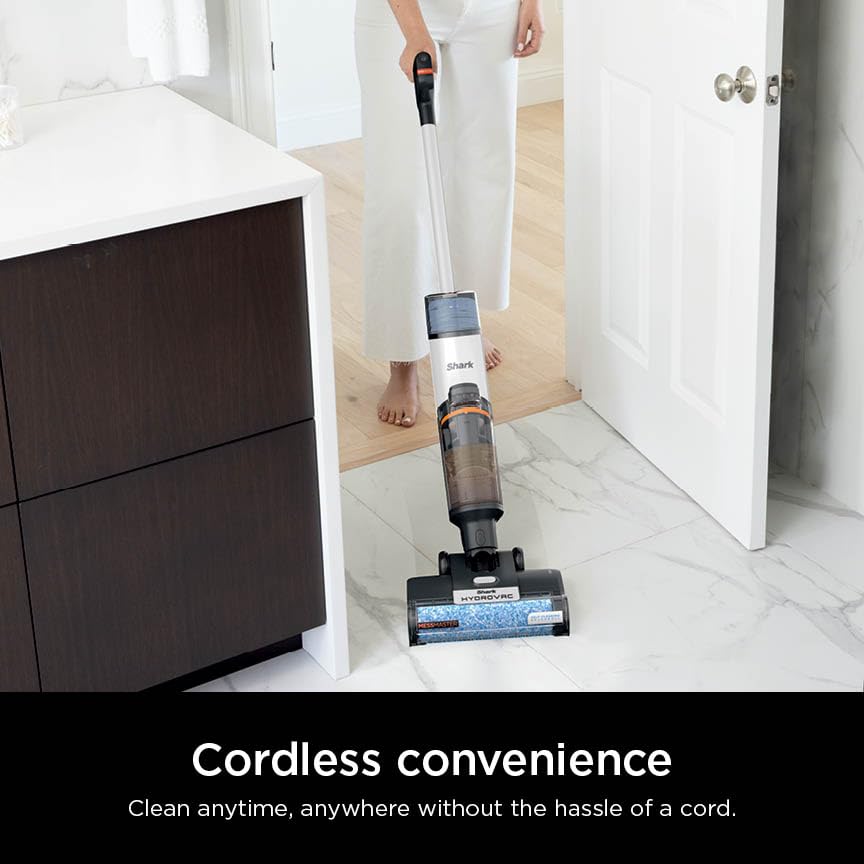 Shark Wet Dry Vacuum Mop All-in-One Cordless Hardfloor Cleaner, HydroVac MessMaster, 3-in-1 Self-Cleaning System, Strong Suction with 2 Brushrolls & 2 Solutions, for Hard Floors & Area Rugs, AW261