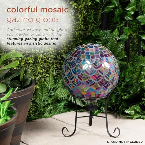 Alpine Corporation GBT118 Mosaic Peacock Gazing Ball, Stylish Décor for Garden, Patio, & Lawn, 12" H, Multicolor