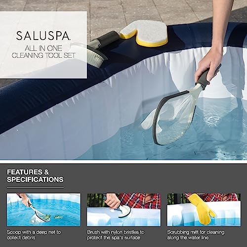 Bestway SaluSpa All-in-One 3 Piece Maintenance Cleaning Tool Accessory Set with Scrub Brush, Mitt, and Skimmer Net for Hot Tub and Spa