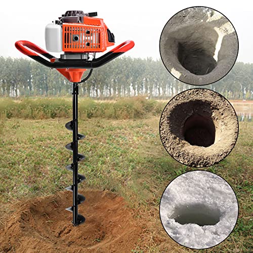 Adasea 72CC Post Hole Digger, 2-Stroke Gas Powered Auger Post Hole Digger with 3 Earth Auger Drill Bits (4", 8", 12") and 3 Extension Rod
